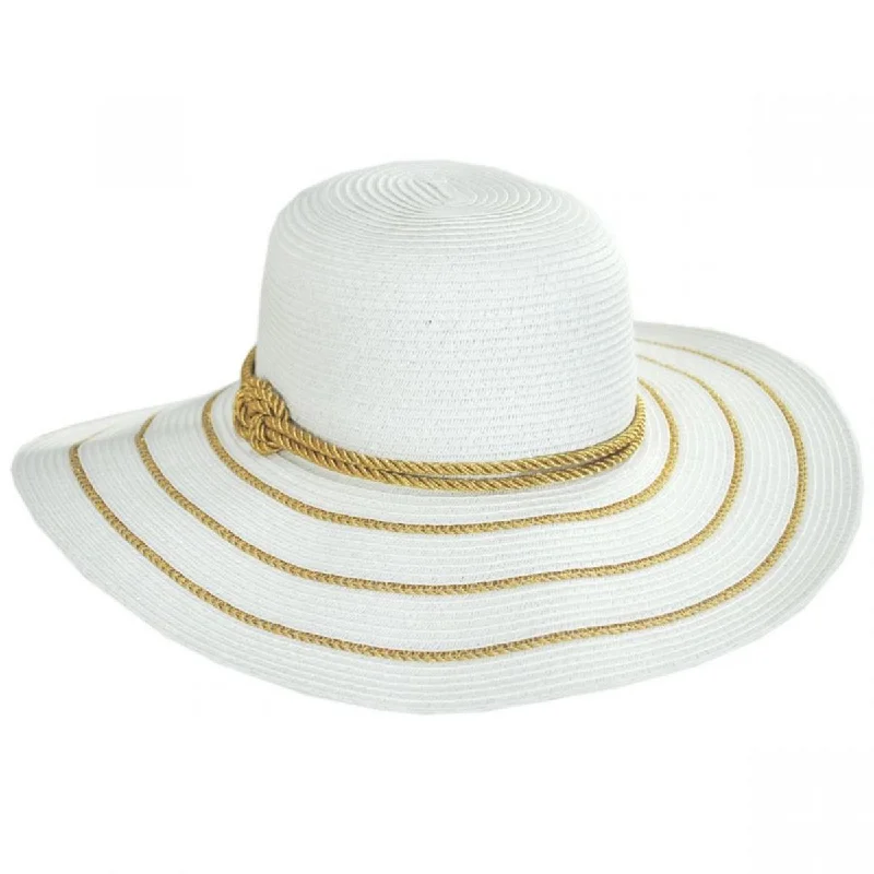 Bohemian straw hat for women with woven design and relaxed, free-spirited vibe -Metallic Sailor Knot Striped Straw Sun Hat