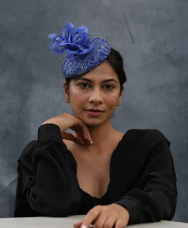 Rugged wool felt hat for harsh conditions -Emma- rich blue fascinator for multiple events