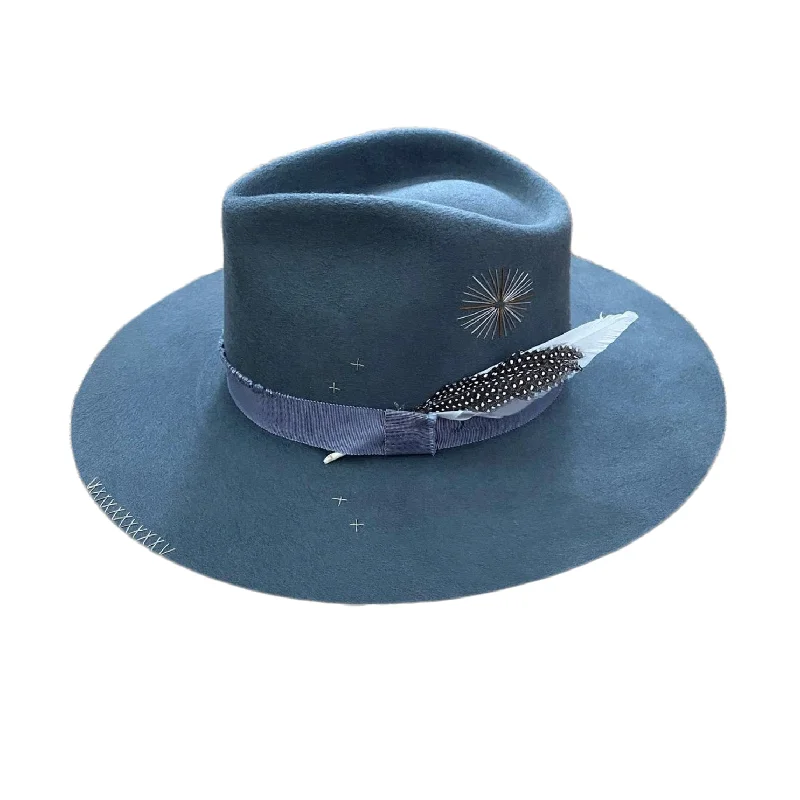 Casual felt hat with relaxed fit comfort -VERONA FEDORA in CHAMBRAY WITH EMBROIDERY