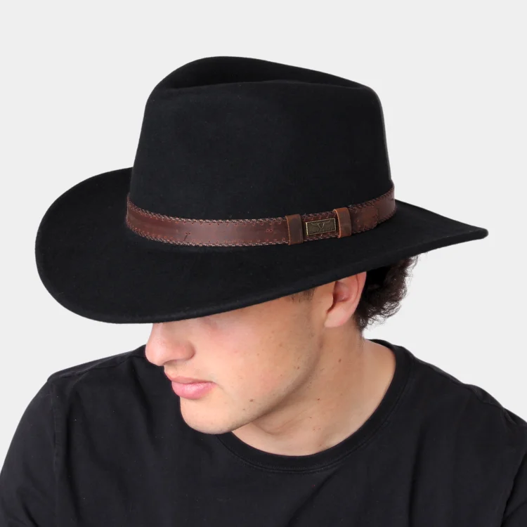 Trendy felt hat for modern urban outfits -Flinders Buck Wool Felt Outback - Black