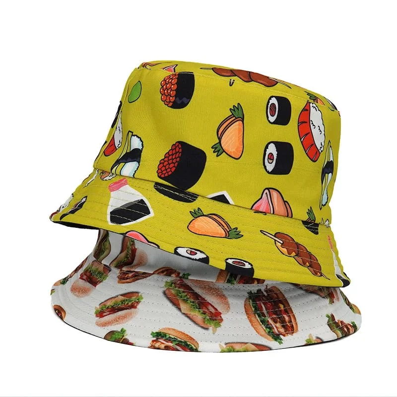 Gray Bucket Hat for Subtle -Sushi Burger Food Bucket Hat