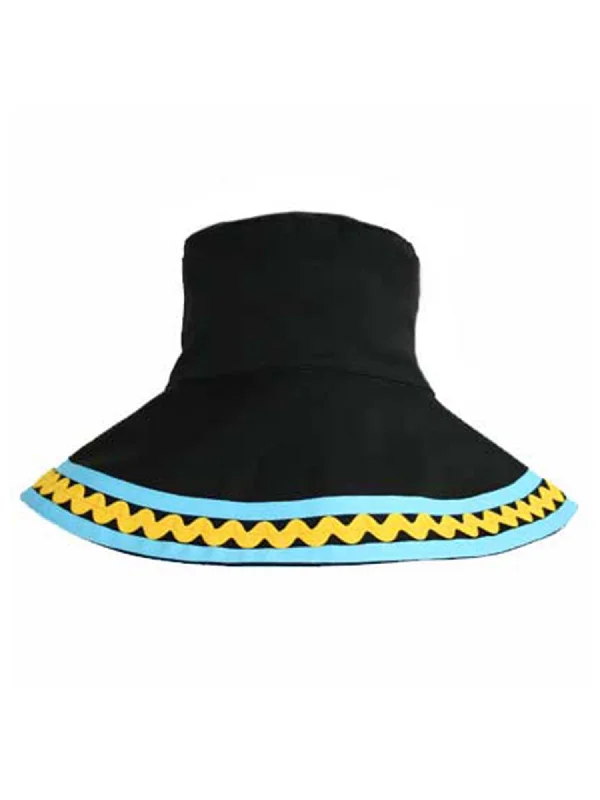 Valentine's Day Bucket Hat for Romance -Black Bucket Hat With Blue & Yellow Trim