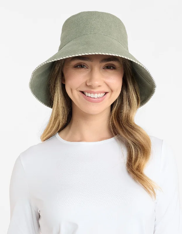 Vintage-inspired straw cloche hat for women with a retro and feminine design -Palm Beach Cotton Linen Sun Hat UPF 50+