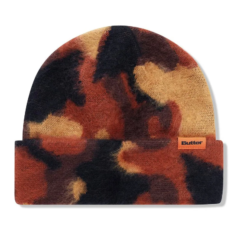 Denim snapback cap for casual cool edge -Butter Goods - Mohair Camo Cuff Beanie Burnt Orange