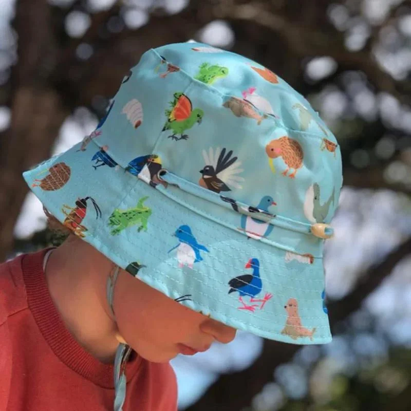 Father's Day Bucket Hat for Present -Kids Reversible Bucket Hat - Bird/Green