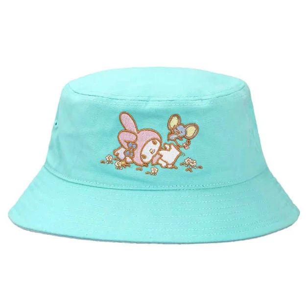 Christmas Bucket Hat for Holiday -My Melody & Flat Embroidered Bucket Hat