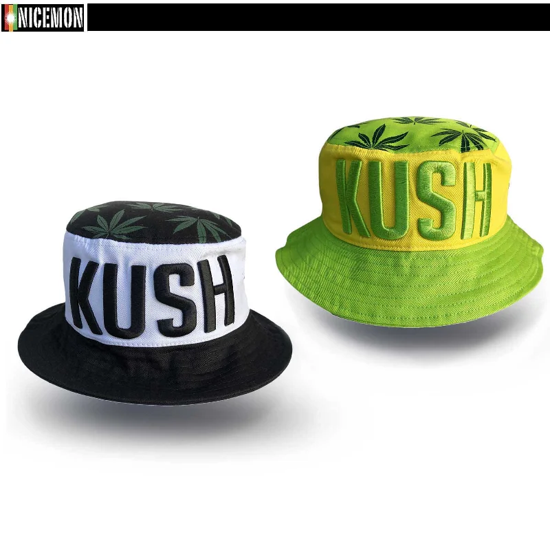 Tarnish Resistant Bucket Hat for Long -Kush Cannabis Rasta Weed Leaf 100% Cotton Bucket Hat Cap Jamaica Reggae L/XL Fit