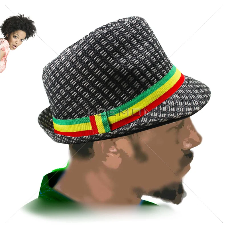 Vintage felt hat with timeless retro appeal -Rasta Fedora Hat Cap Africa Reggae Dancehall Roots Cap Jah Love 100% Straw