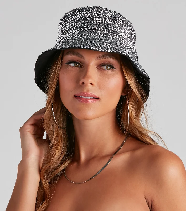 Round Shaped Bucket Hat for Cute -So Extra Glam Rhinestone Bucket Hat