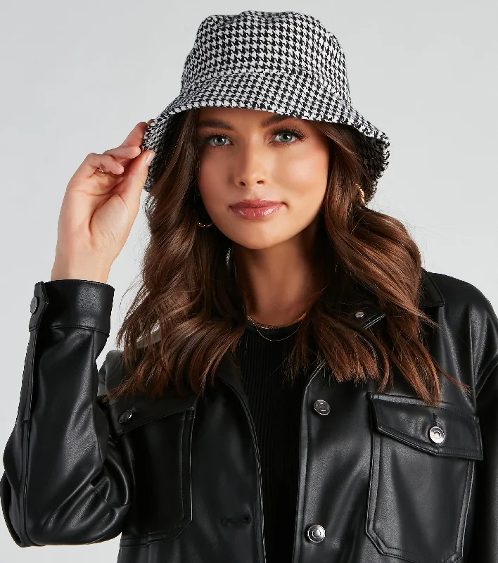 Oval Shaped Bucket Hat for Grace -Total Aesthetic Houndstooth Bucket Hat